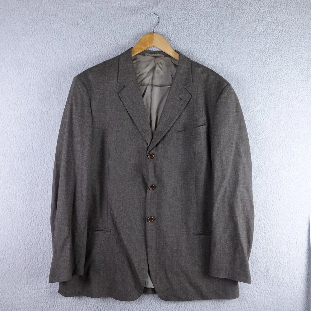 Armani Collezioni Mens 44L Virgin Wool Blazer Sport Coat Brown Grey Made Italy